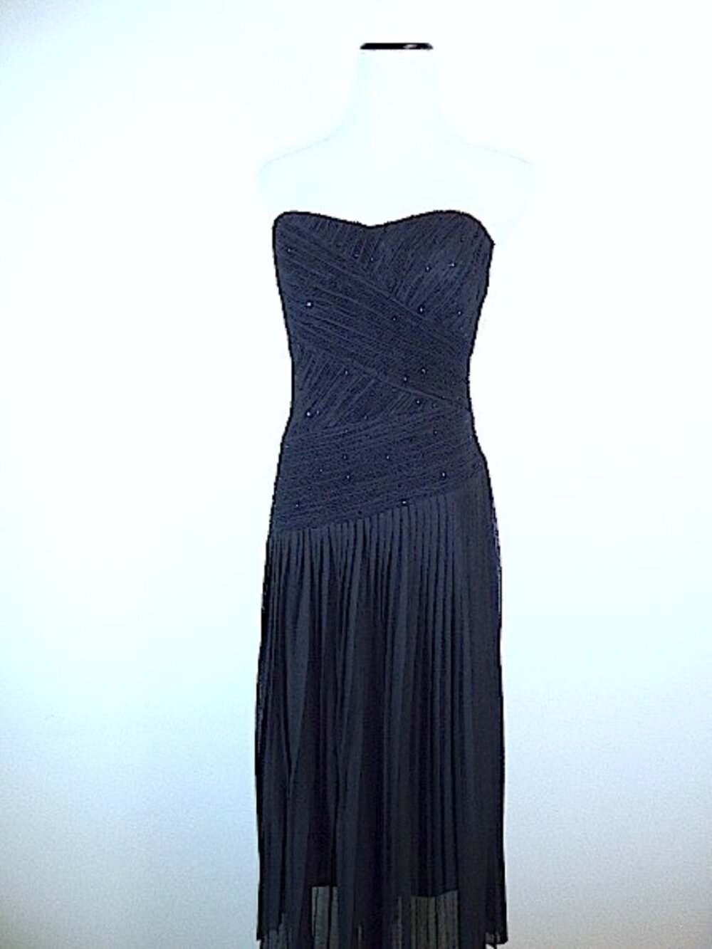 SUE WONG BLACK greek goddess STRAPLESS Dress 8 NWOT